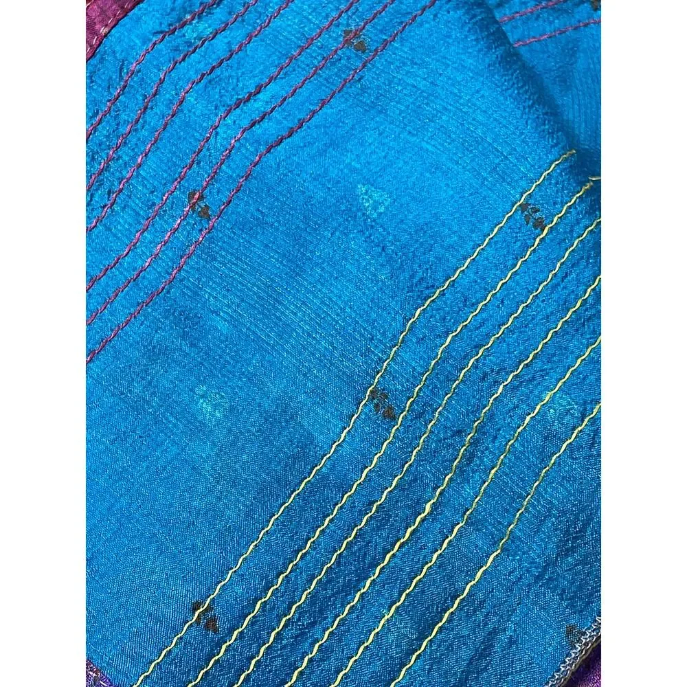 Green Sewn Patchwork Scarf Handmade from Vintage Silk Saris 70